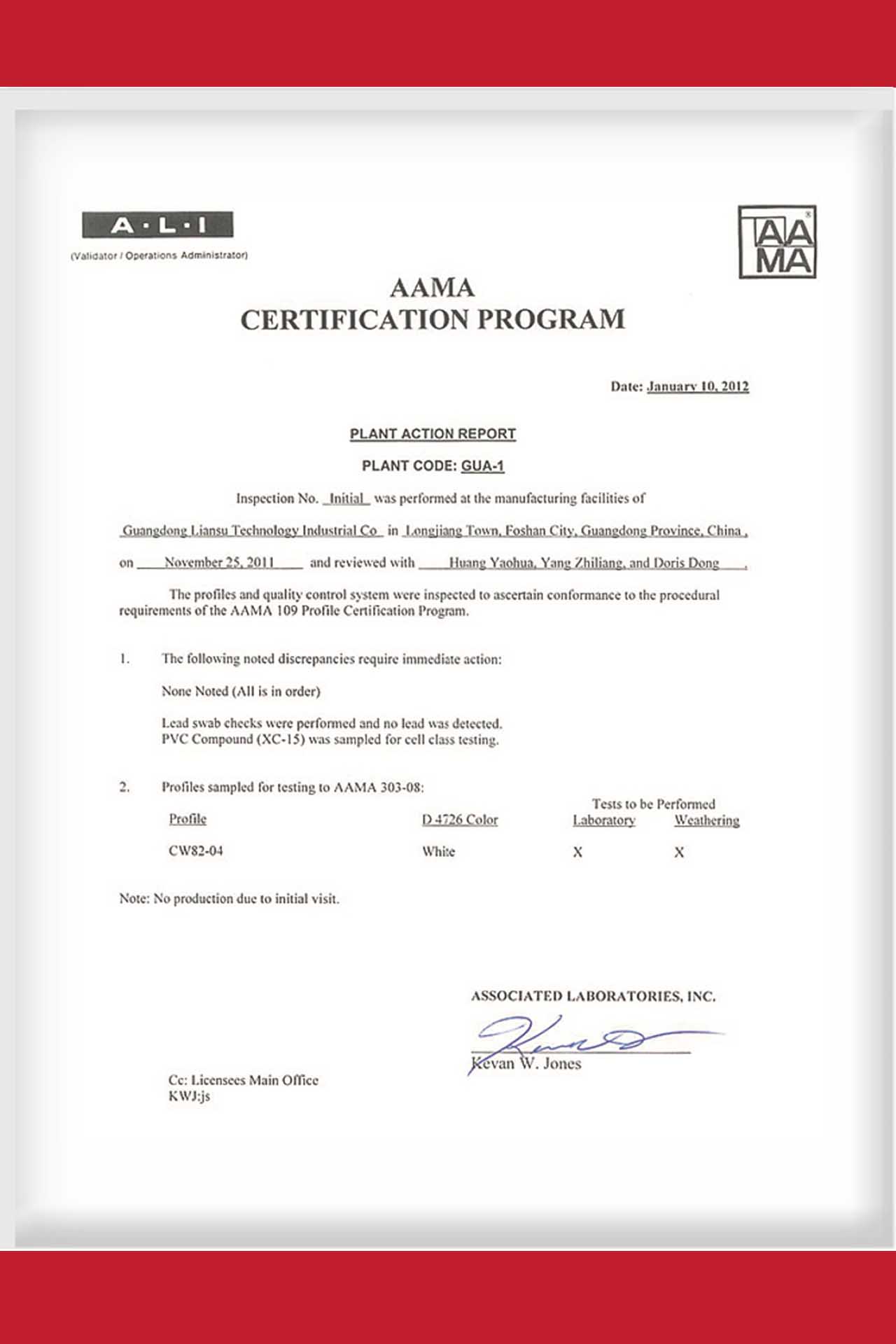 Lesso AAMA Certification